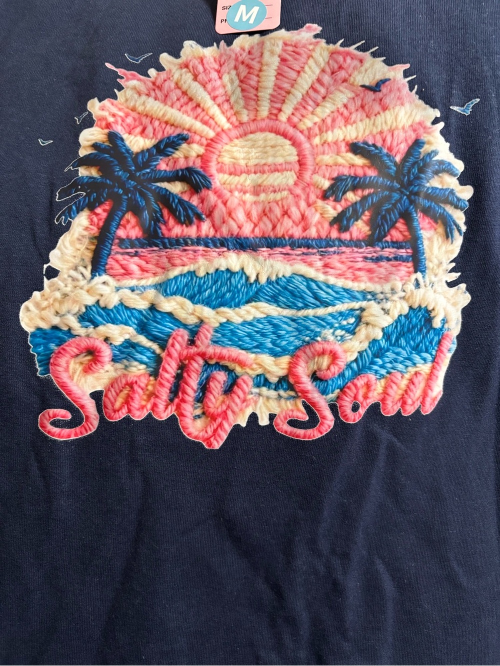 SPECIAL NEW Sail to Soul Embroidered Sunset Tee - Navy, Pink & Blue size Medium